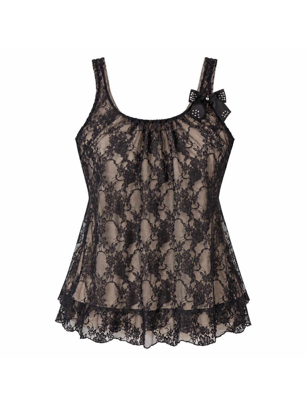 C'est Moi Black Lace Sleeveless Coquette Girly Tank Top with Bow Accent Size 2X